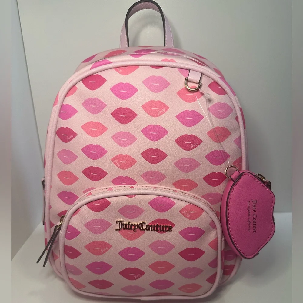 Juicy Couture New Sealed with a Kiss Backpack in Pink Faux Leather - NWT